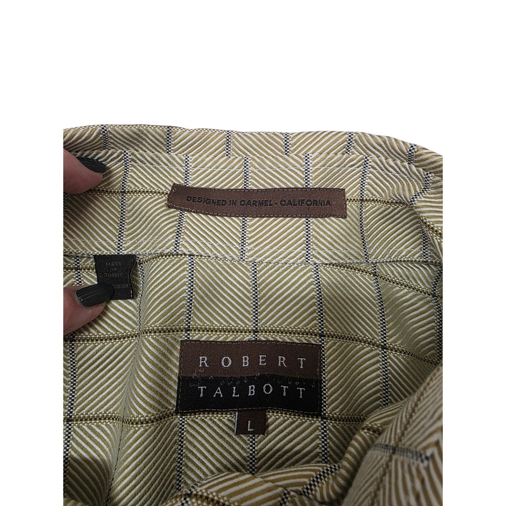 Robert Talbott Mens Large Tan Green Check Herringbone Button Down Shirt L Turkey - Picture 3 of 6